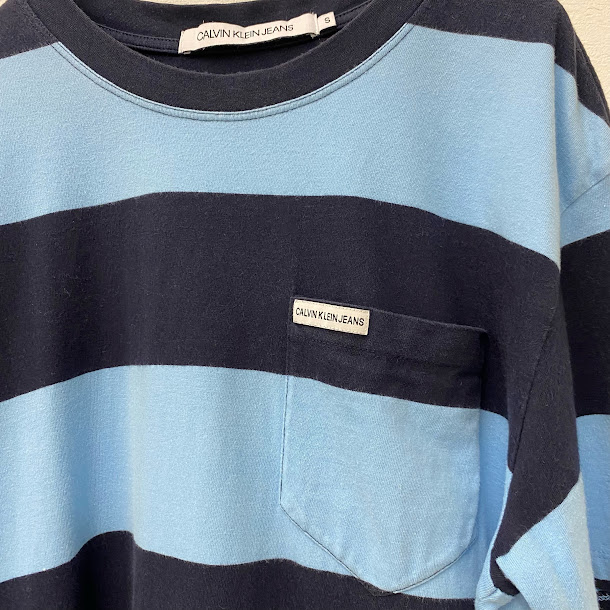 SOLD OUT【CALVIN KLEIN JEANS】 Tシャツ ボーダー柄 水色&紺 S - 画像 (4)
